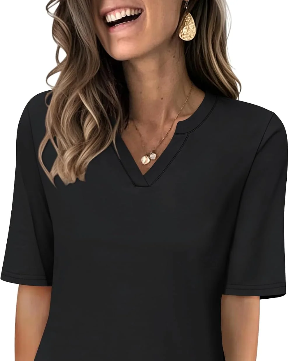 Minetom Women's V Neck T Shirts Half Sleeve Tees Casual Summer Fall Tops Navy, Black, Small, photo 6