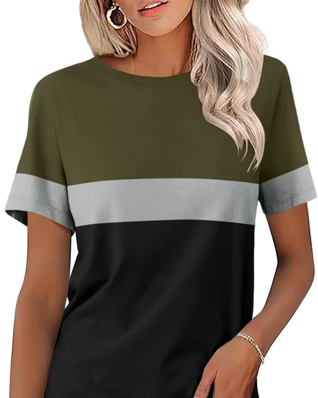 Minetom Womens Color Block T Shirts Short Sleeve Tops Summer Tees