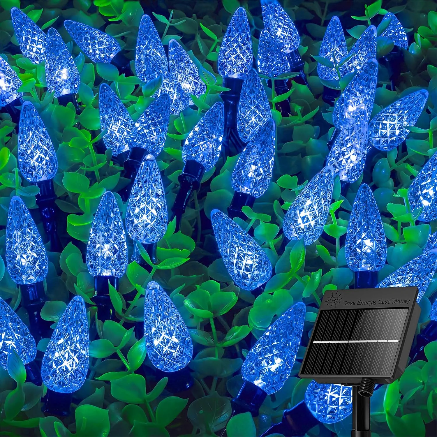 Minetom 23FT 50 LED C6 Solar Christmas Lights Outdoor Waterproof, Blue, 50 LED, photo 8