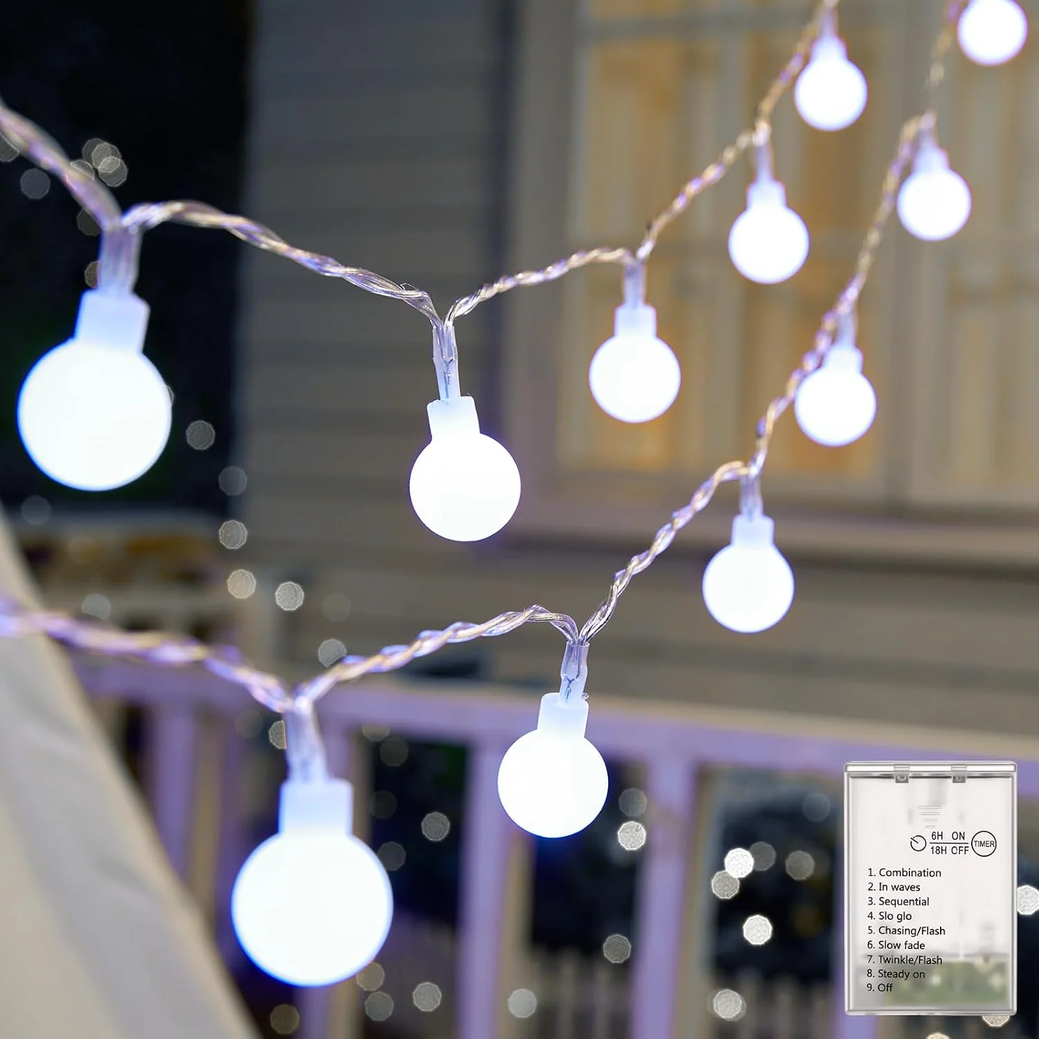 Minetom Globe String Lights Battery Operated, Pure White, 1 Pack, photo 5