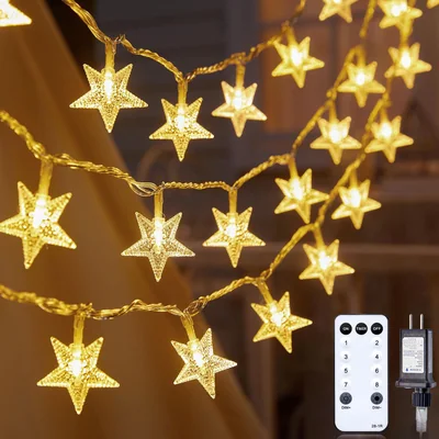 Minetom 33ft Plug in Star String Lights with Remote and Timer, thumbnail 1