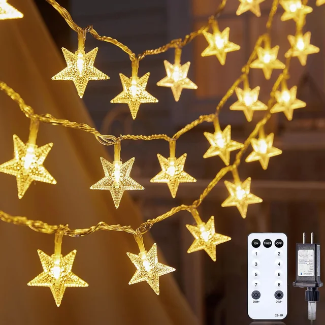 Minetom 33ft Plug in Star String Lights with Remote and Timer
