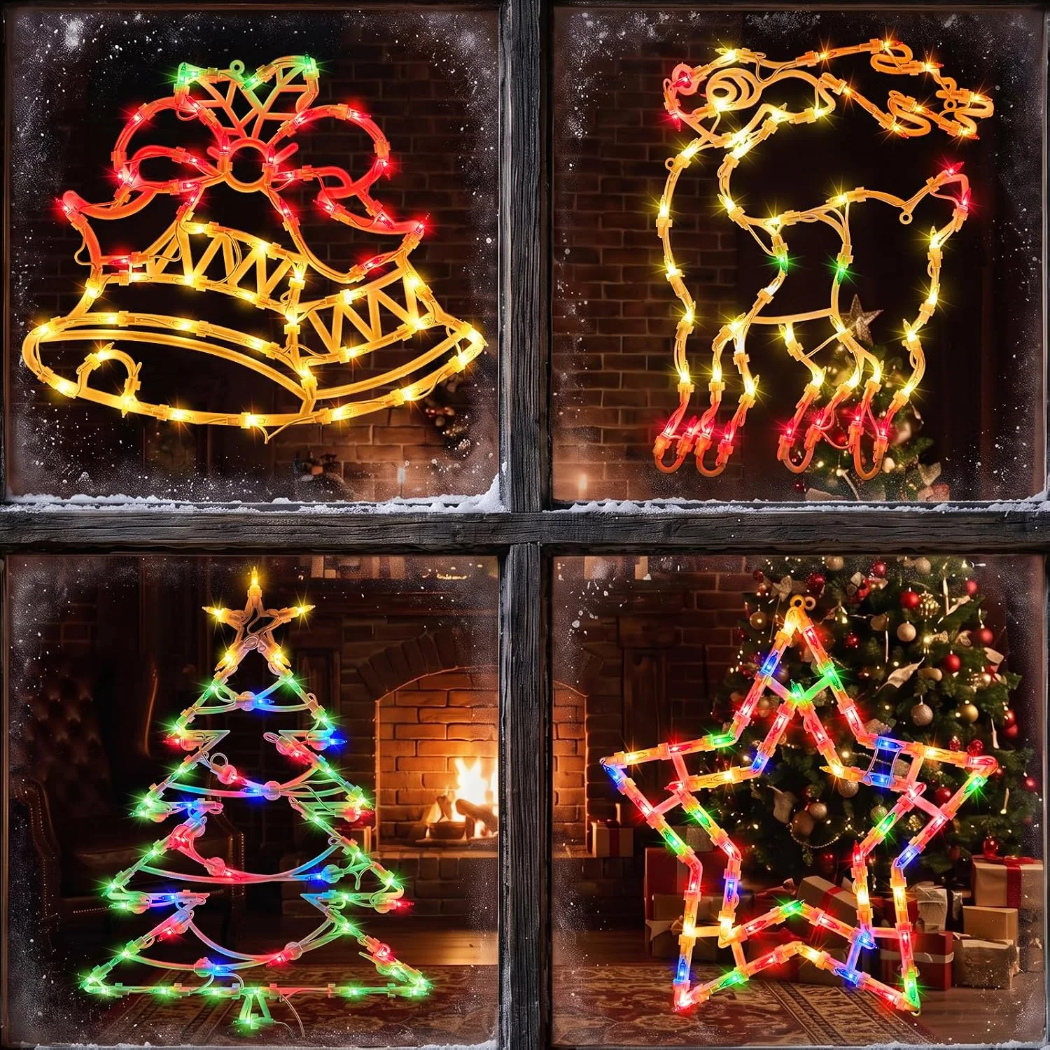 Minetom Christmas Window Lights Indoor, Deer/Tree/Bell/Five Stars, photo 1