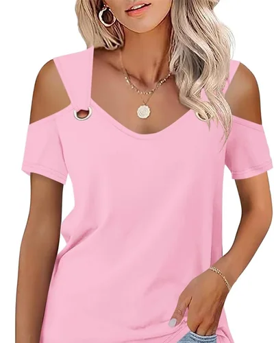 Minetom Women's Cold Shoulder Tops Short Sleeve V Neck T Shirts Summer Tee, thumbnail 14