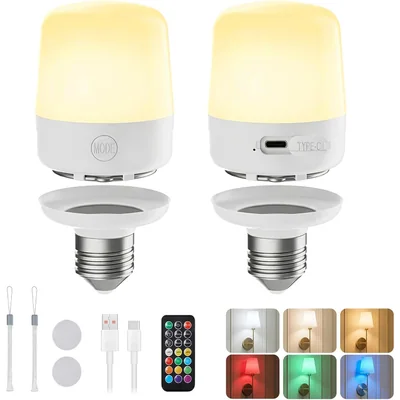 Minetom E26 Rechargeable Light Bulbs with Remote and Timer, thumbnail 1