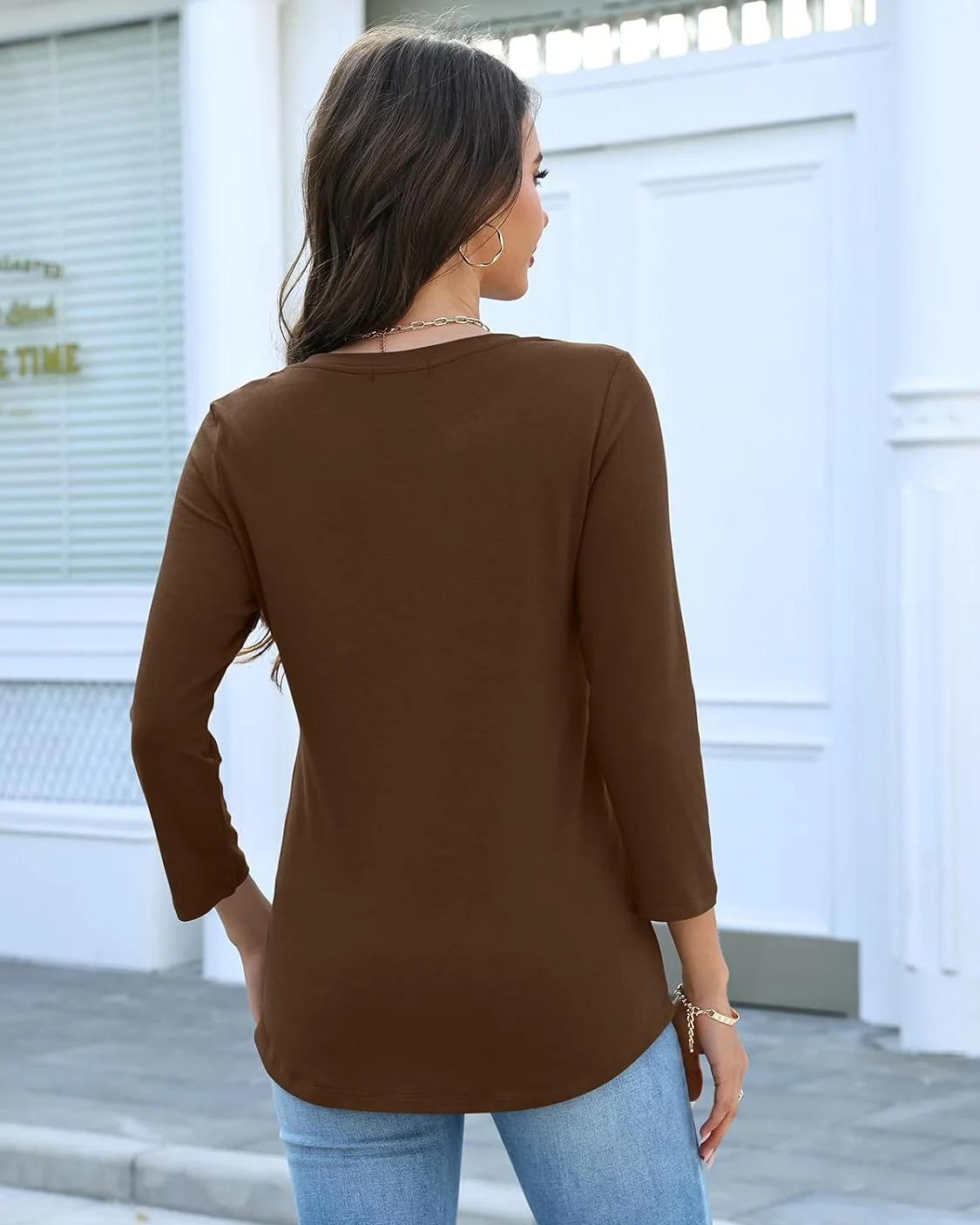 Minetom Women's 3/4 Length Sleeve Tops V Neck T Shirts Casual Basic Tees, photo 3