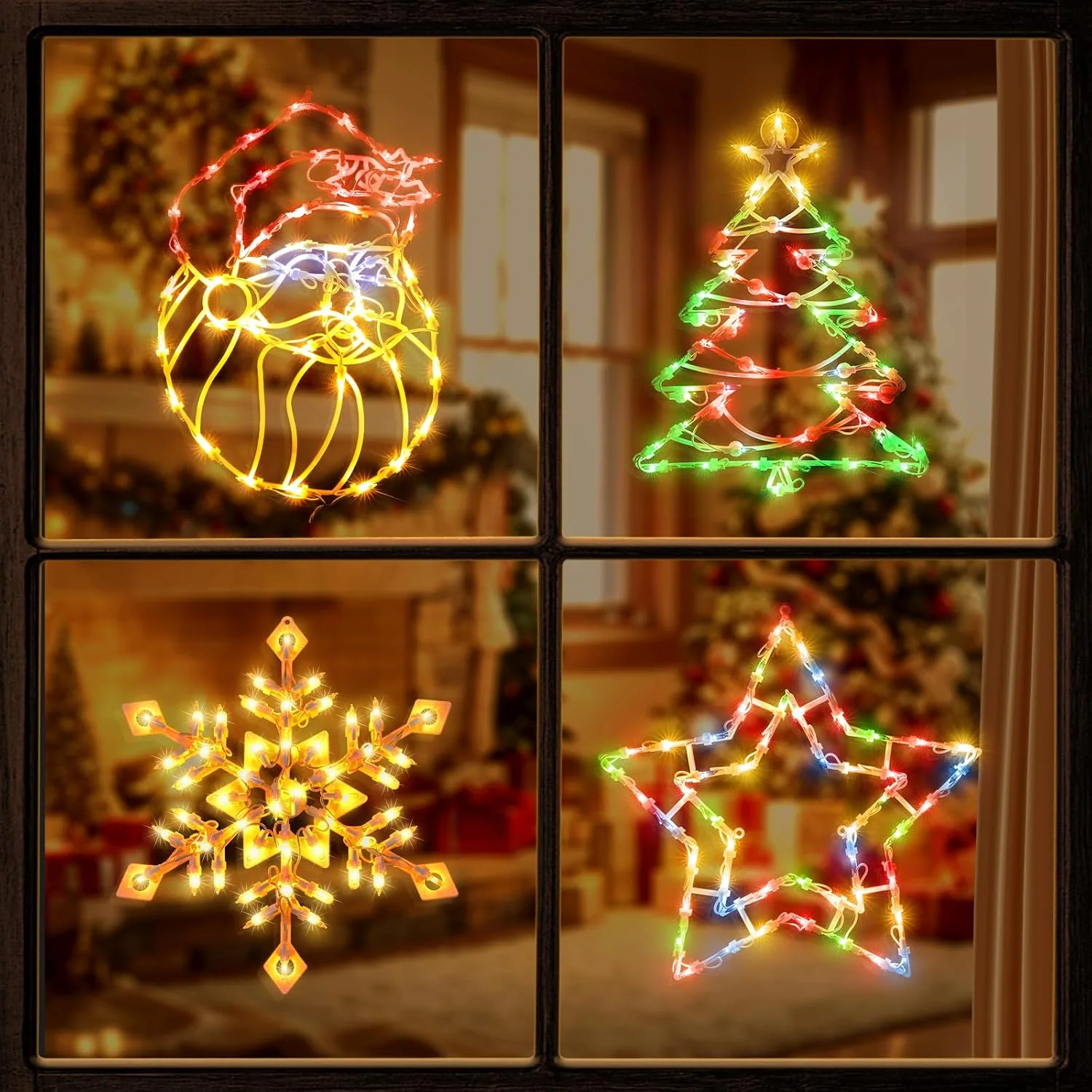 Minetom 4 Pack Christmas Window Lights, Wreath, Old man/tree/snowflake/star, photo 4