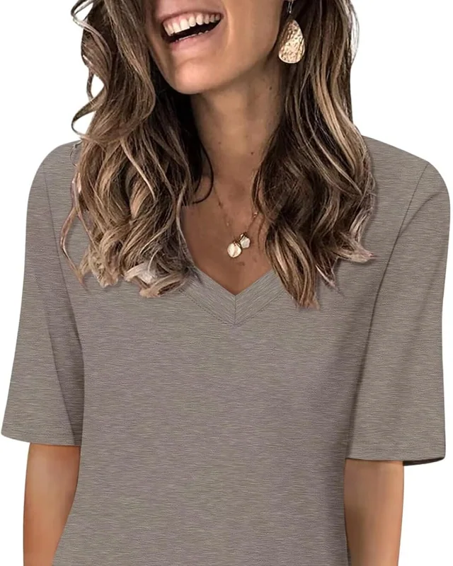 Minetom Women's V Neck T Shirts Casual Half Sleeve Tops Basic Summer Tees