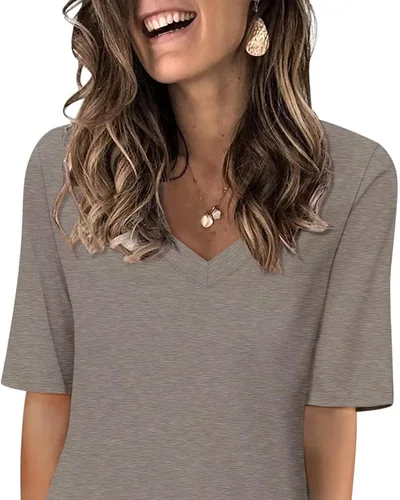 Minetom Women's V Neck T Shirts Casual Half Sleeve Tops Basic Summer Tees, thumbnail 1