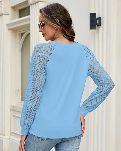 Minetom Womens Lace Tops Long Sleeve Shirts Dressy Casual Blouses Trendy, thumbnail 2
