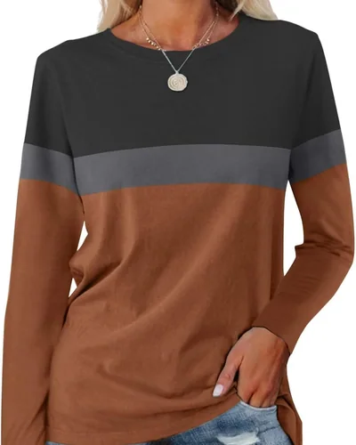 Minetom Women's Color Block Tunic Tops Casual Long Sleeve Shirts Round Neck, thumbnail 20