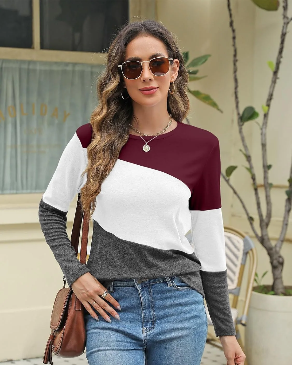Minetom Women's Color Block Tops Casual Long Sleeve Shirts Pullover Tunic, photo 4