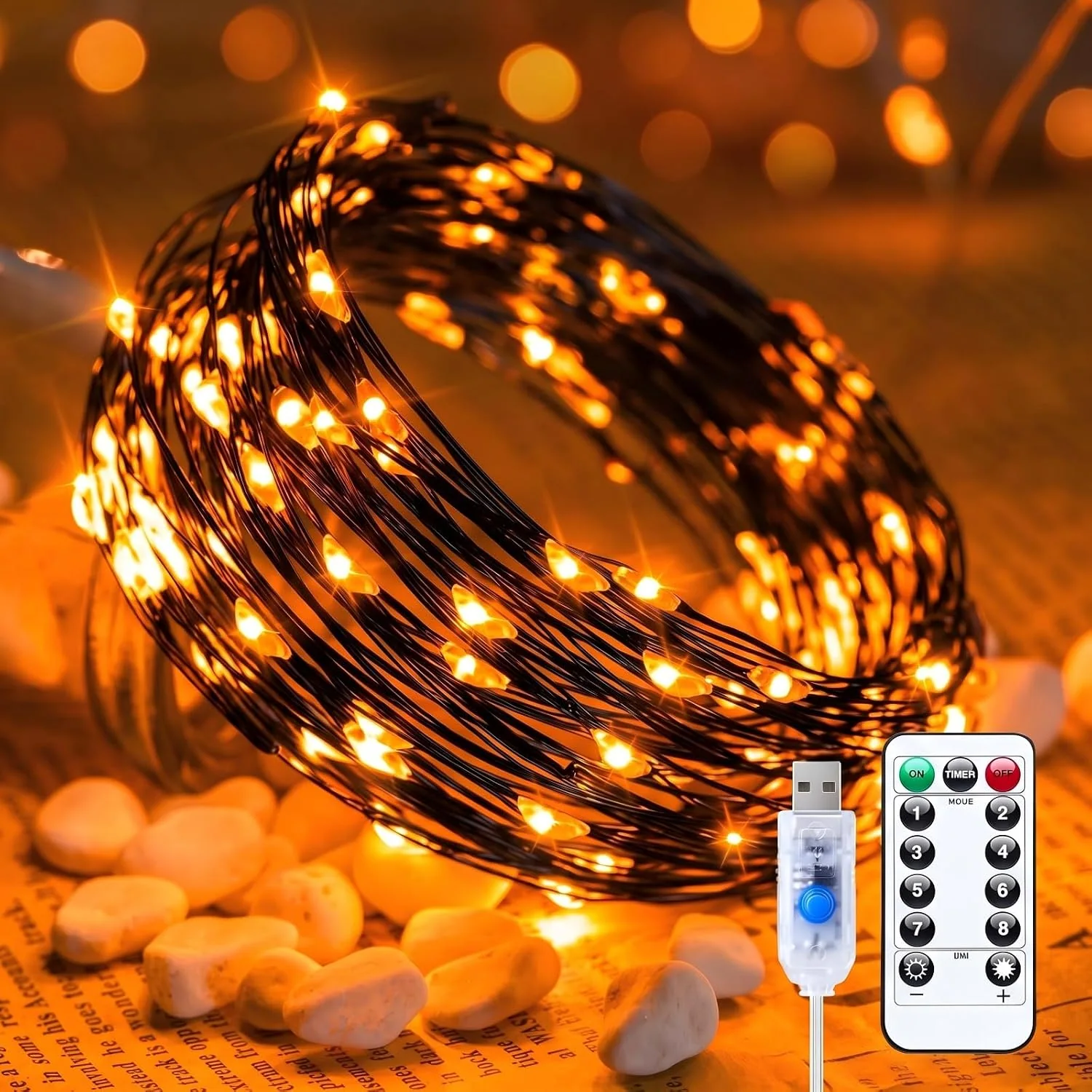 Minetom Twinkle Fairy Lights Plug, Orange, 1 Pack - 100LEDs, photo 10