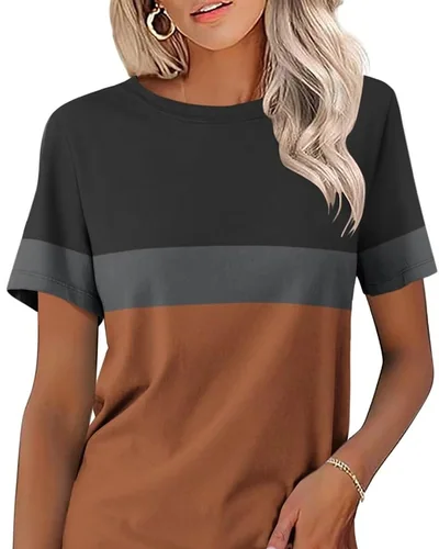 Minetom Womens Color Block T Shirts Short Sleeve Tops Summer Tees, thumbnail 9