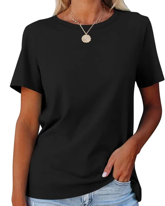 Minetom Women's T Shirts Short Sleeve Tops Casual Summer Tees B-Black
