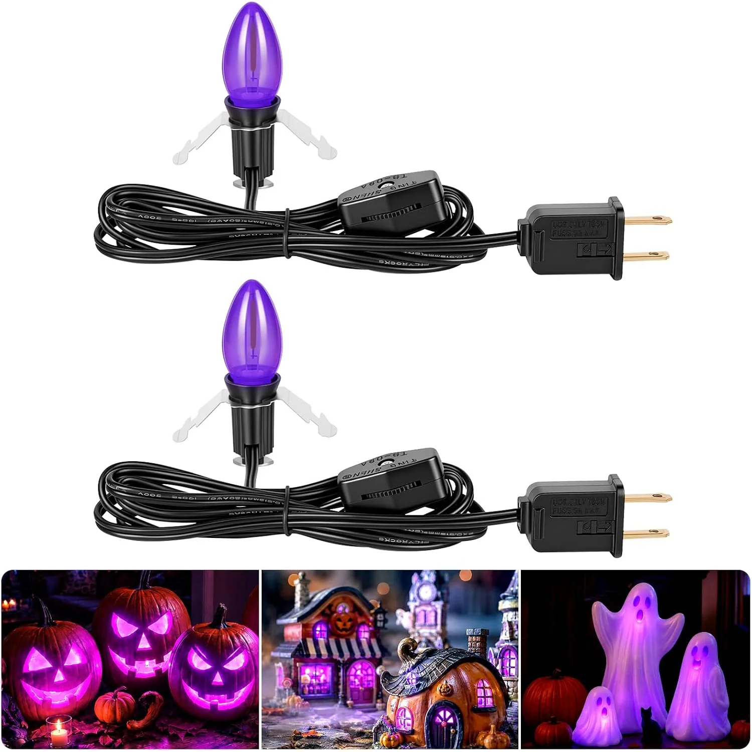 Minetom Christmas Village Lights Accessory Cord with LED Bulb, Purple, 2 Pack, photo 2