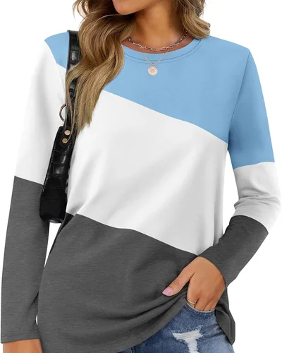 Minetom Women's Color Block Tops Casual Long Sleeve Shirts Pullover Tunic, thumbnail 10