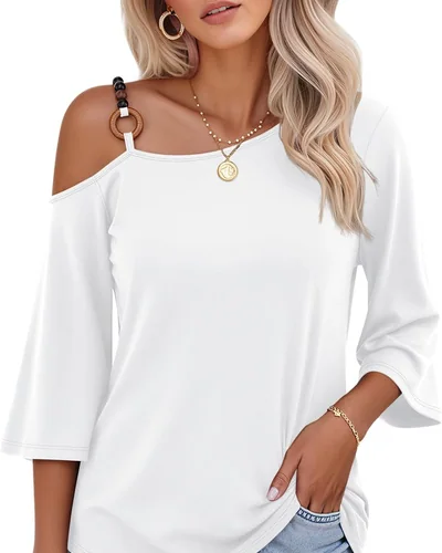 Minetom Women's Off the Shoulder Tops 3 4 Sleeve V Neck T Shirts Fall Tee, thumbnail 11