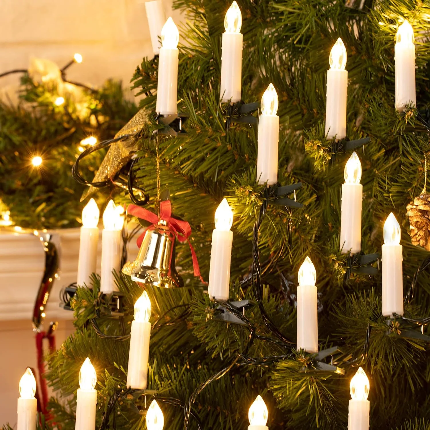 Minetom 48ft 50 LED Connectable Flameless Candle Lights for Christmas Tree, Warm White - Steady On, 50LED - Plug in, photo 1