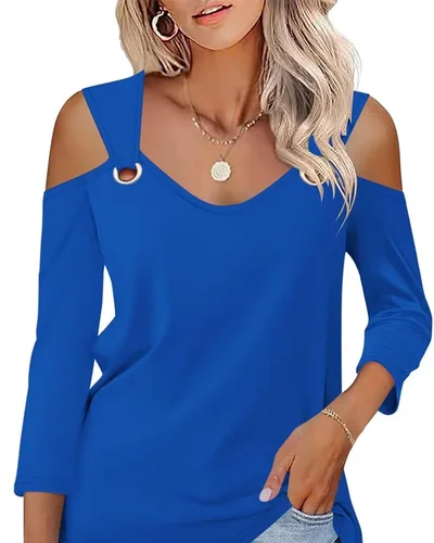 Minetom Women's V Neck 3/4 Sleeve Shirts Cold Shoulder Tops 2026 Fall Tees, thumbnail 20