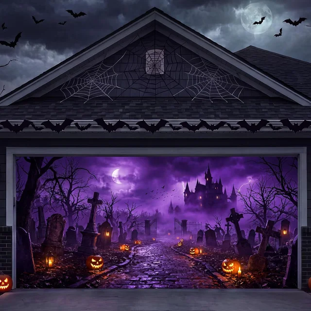 Minetom Halloween Garage Door Cover