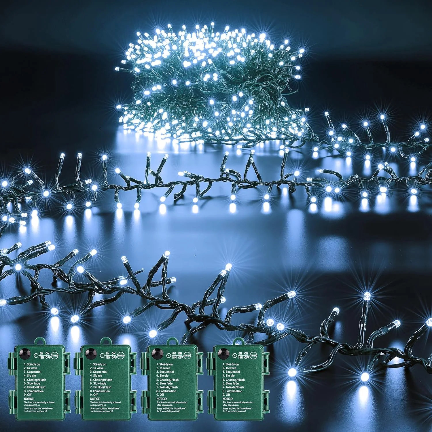 Minetom Battery Operated Christmas Lights Outdoor, Cool White, 4 Pack, photo 5