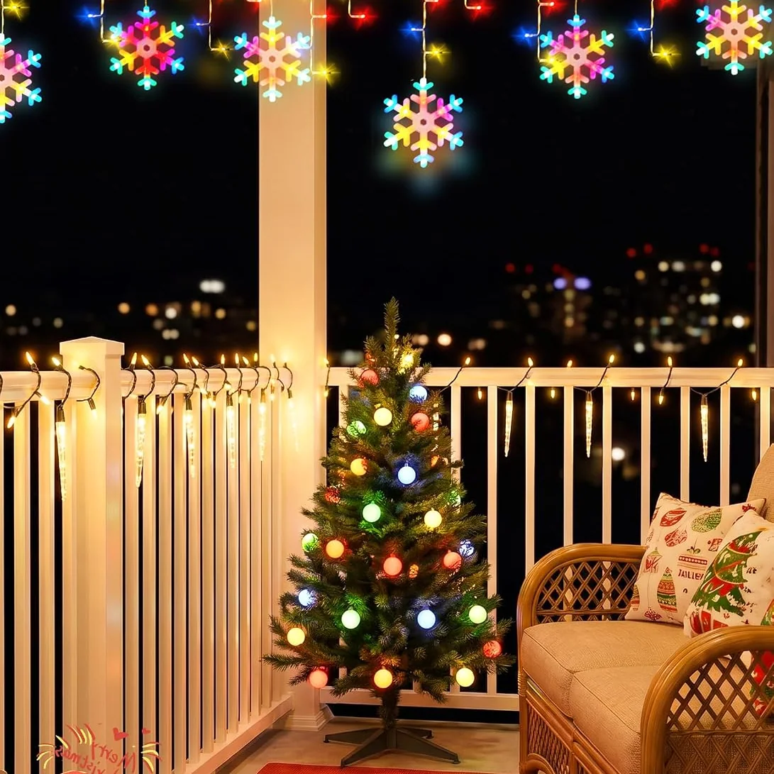Minetom Icicle Lights Outdoor with Snowflake, 20FT 200 LED Icicle Light, photo 2