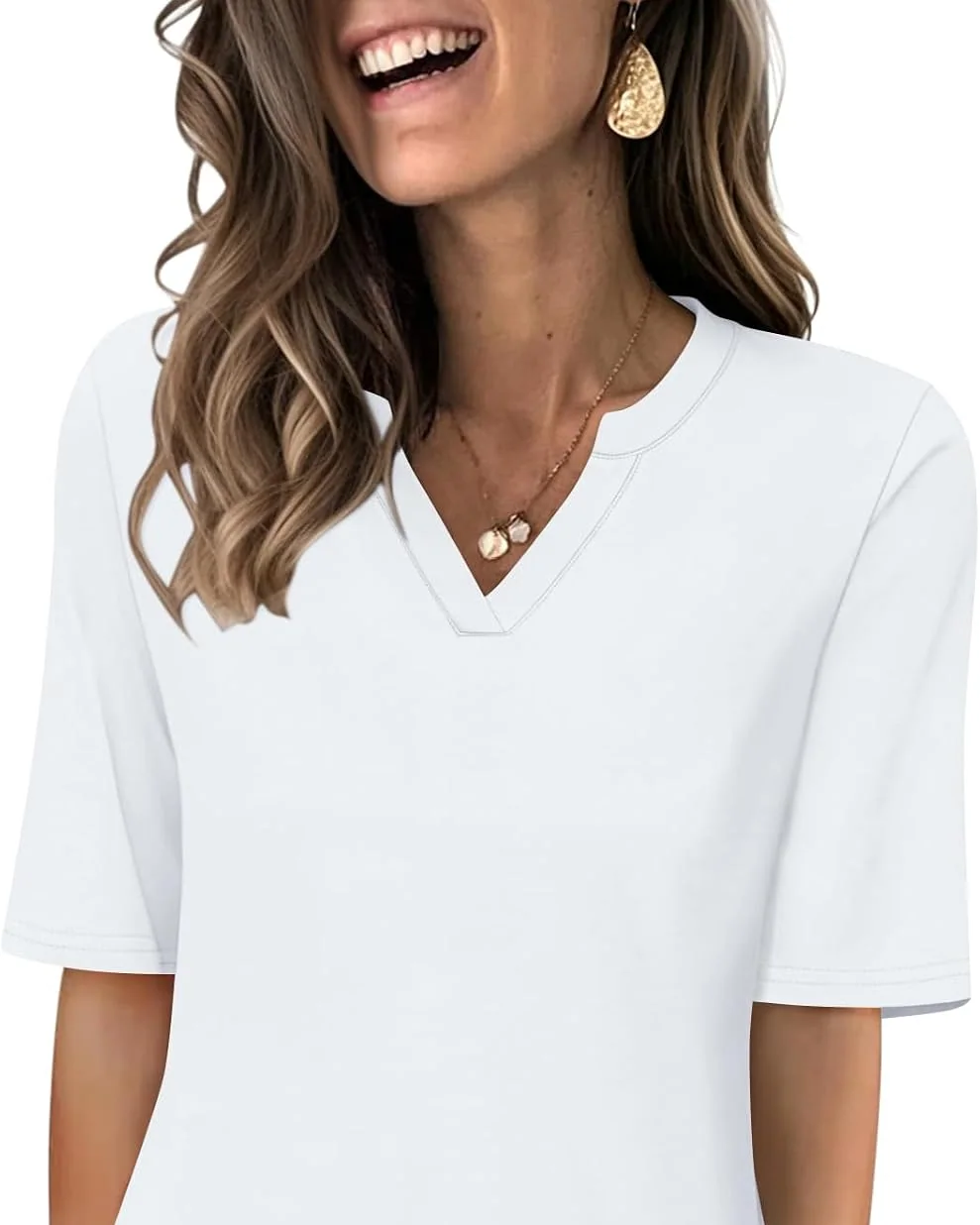 Minetom Women's V Neck T Shirts Half Sleeve Tees Casual Summer Fall Tops Navy, White, Small, photo 12