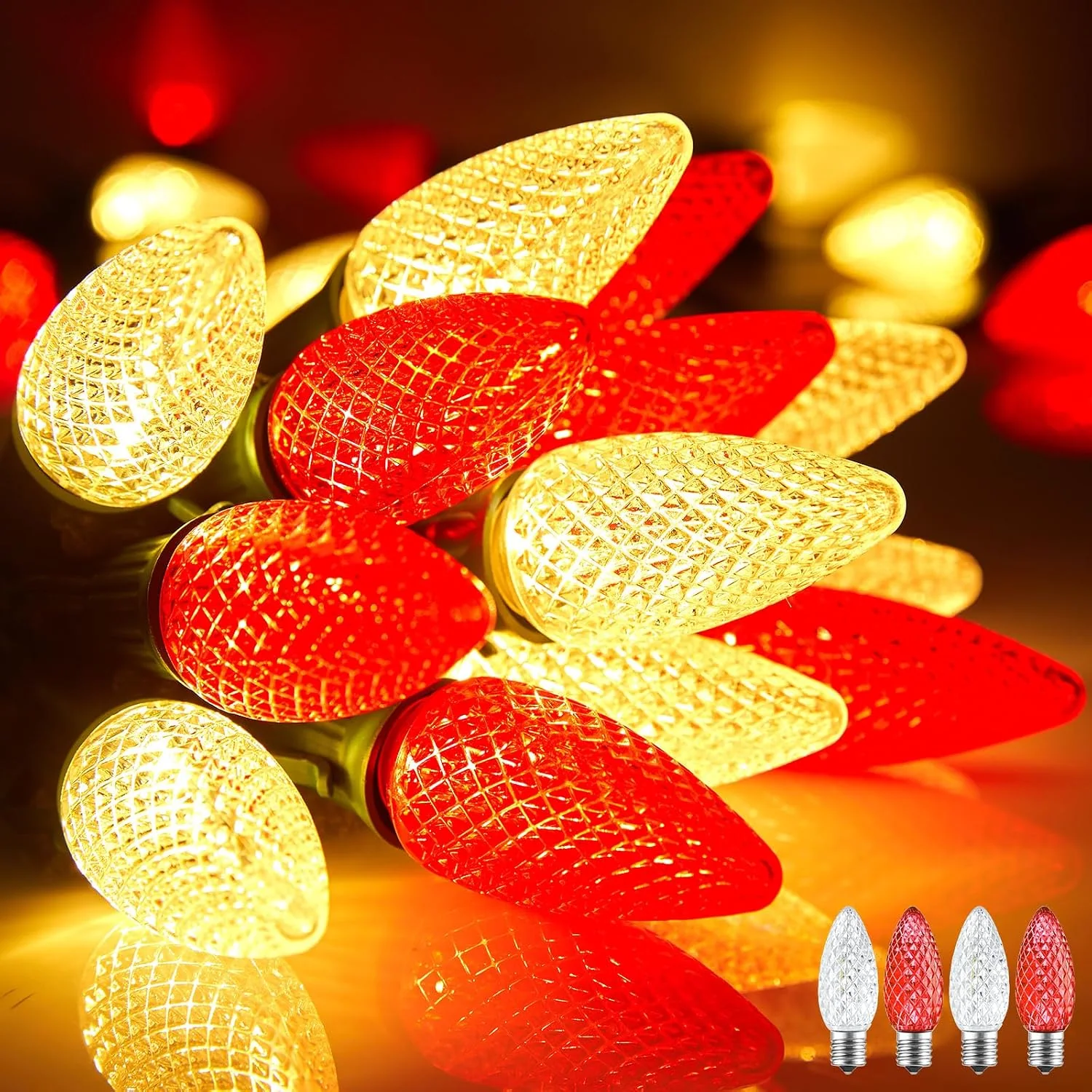 Minetom C9 Christmas Lights Outdoor, 100FT 100LED Pure White Outdoor Lights, Red and Warm White, 200FT - 200LED, photo 5