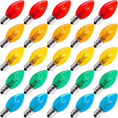 Minetom 25 Pack Replacement Light Bulbs for C7 E12 Base Christmas String Lights, thumbnail 5
