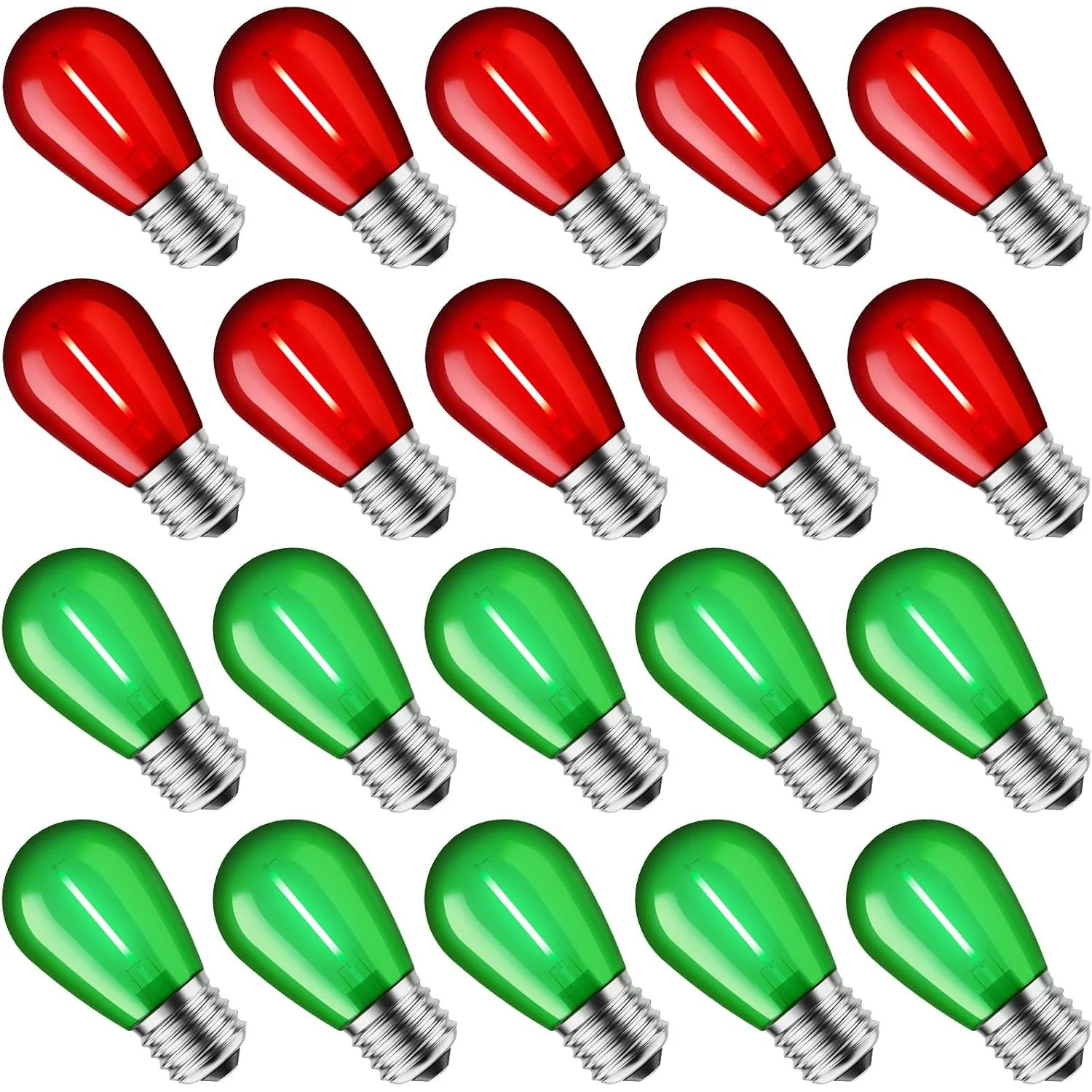 Minetom S14 Incandescent Edison Light Bulbs, 20 Pack 11W, Red & Green, 1.0 Watts, 20, photo 9
