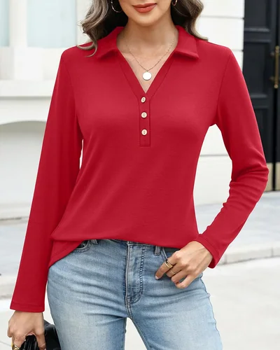 Minetom Womens Long Sleeve Tops Collared Button Up Shirts, thumbnail 4