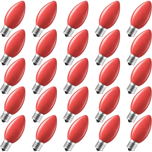 Minetom 25 Pack C9 LED Christmas Light Bulbs, Red Plastic C9 Shatterproof LED Bulbs