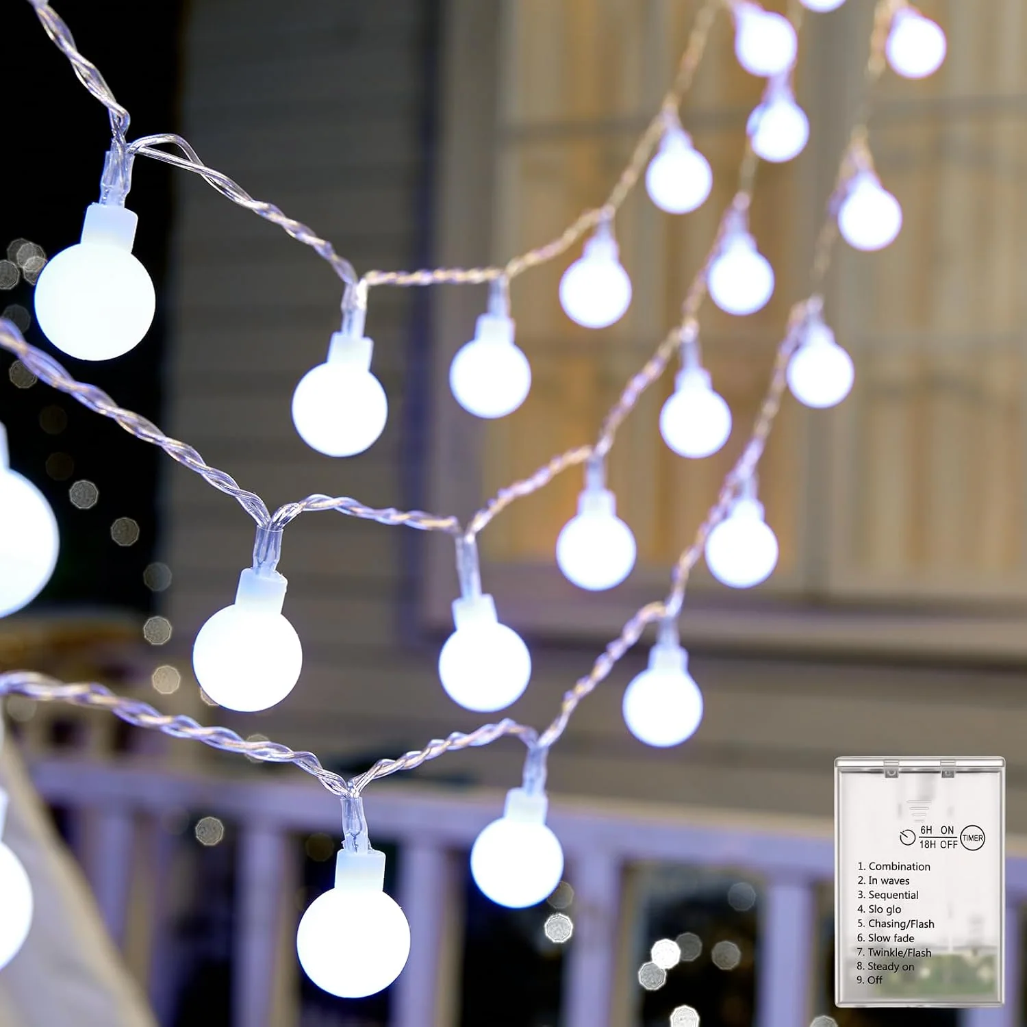 Minetom Globe String Lights Battery Operated, Pure White, 2 Pack, photo 6