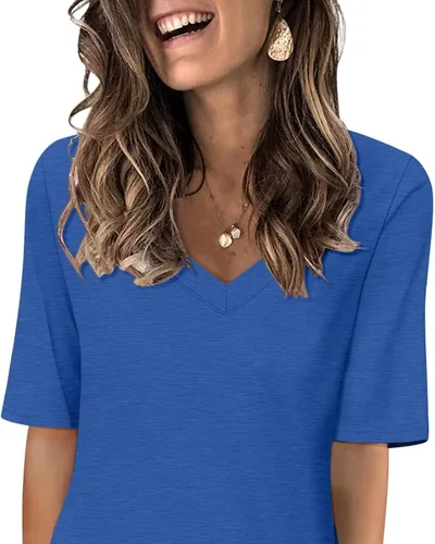Minetom Women's V Neck T Shirts Casual Half Sleeve Tops Basic Summer Tees, thumbnail 6