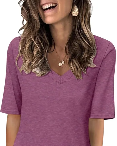 Minetom Women's V Neck T Shirts Casual Half Sleeve Tops Basic Summer Tees, thumbnail 13