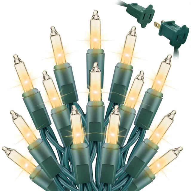 Minetom 100CT 20FT Clear Incandescent Mini String Lights Green Wire