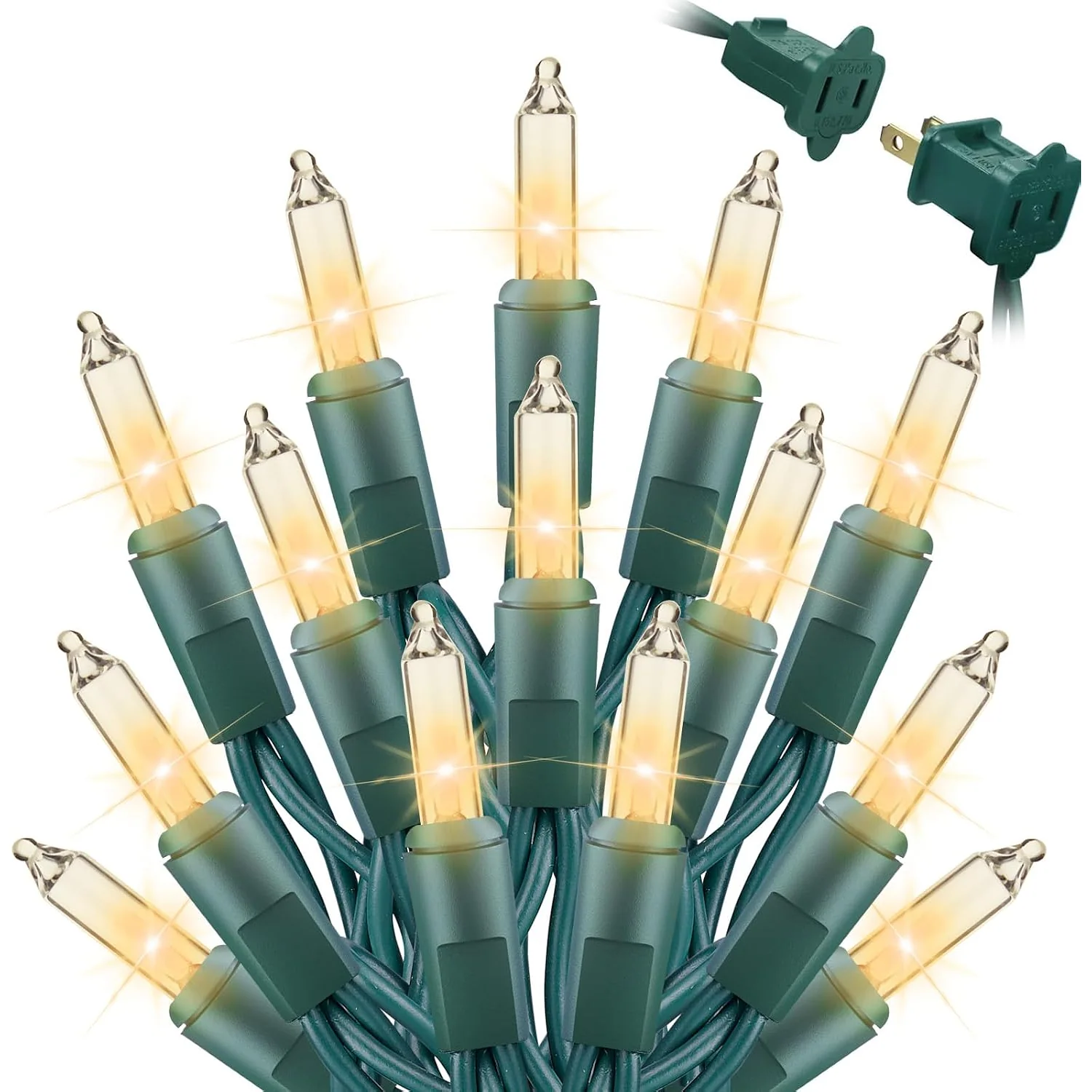 Minetom 100CT 20FT Clear Incandescent Mini String Lights Green Wire, photo 1