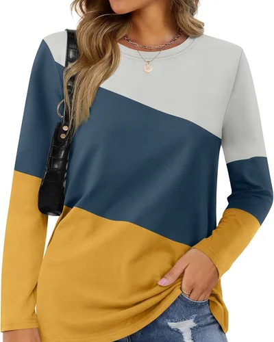 Minetom Women's Color Block Tops Casual Long Sleeve Shirts Pullover Tunic, thumbnail 9