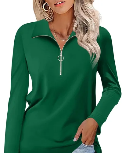 Minetom Womens Long Sleeve Shirts 1/4 Zipper Pullover V Neck Collar Tops, thumbnail 16