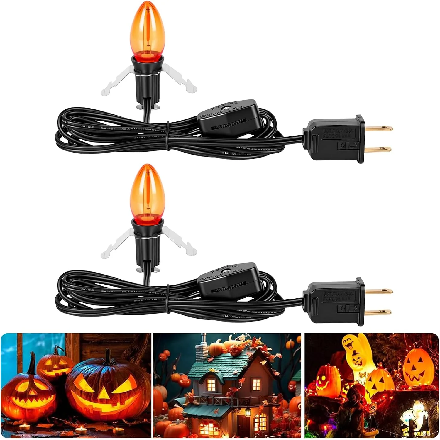 Minetom Christmas Village Lights Accessory Cord with LED Bulb, Orange, 2 Pack, photo 6