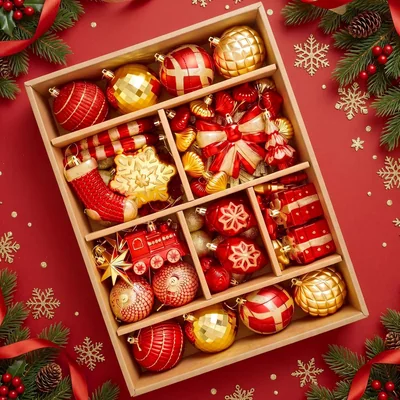 Minetom 88pcs Red and Gold Christmas Ornaments Set, thumbnail 1