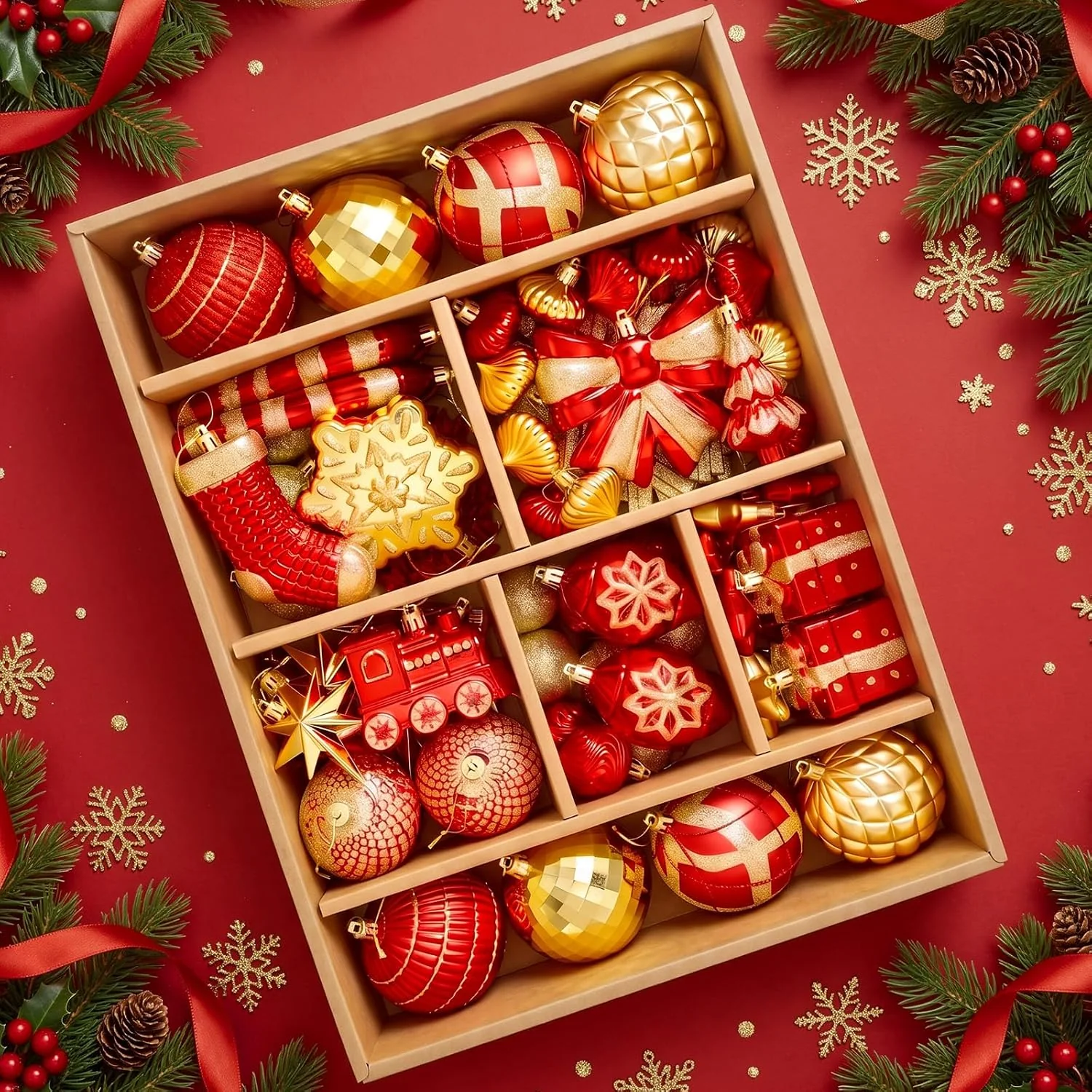 Minetom 88pcs Red and Gold Christmas Ornaments Set, photo 1