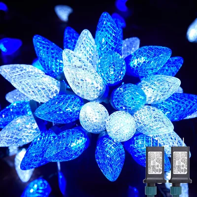 Minetom C9 LED Christmas Lights Outdoor Timer 8 Modes 100 Lights Blue Pure, thumbnail 1