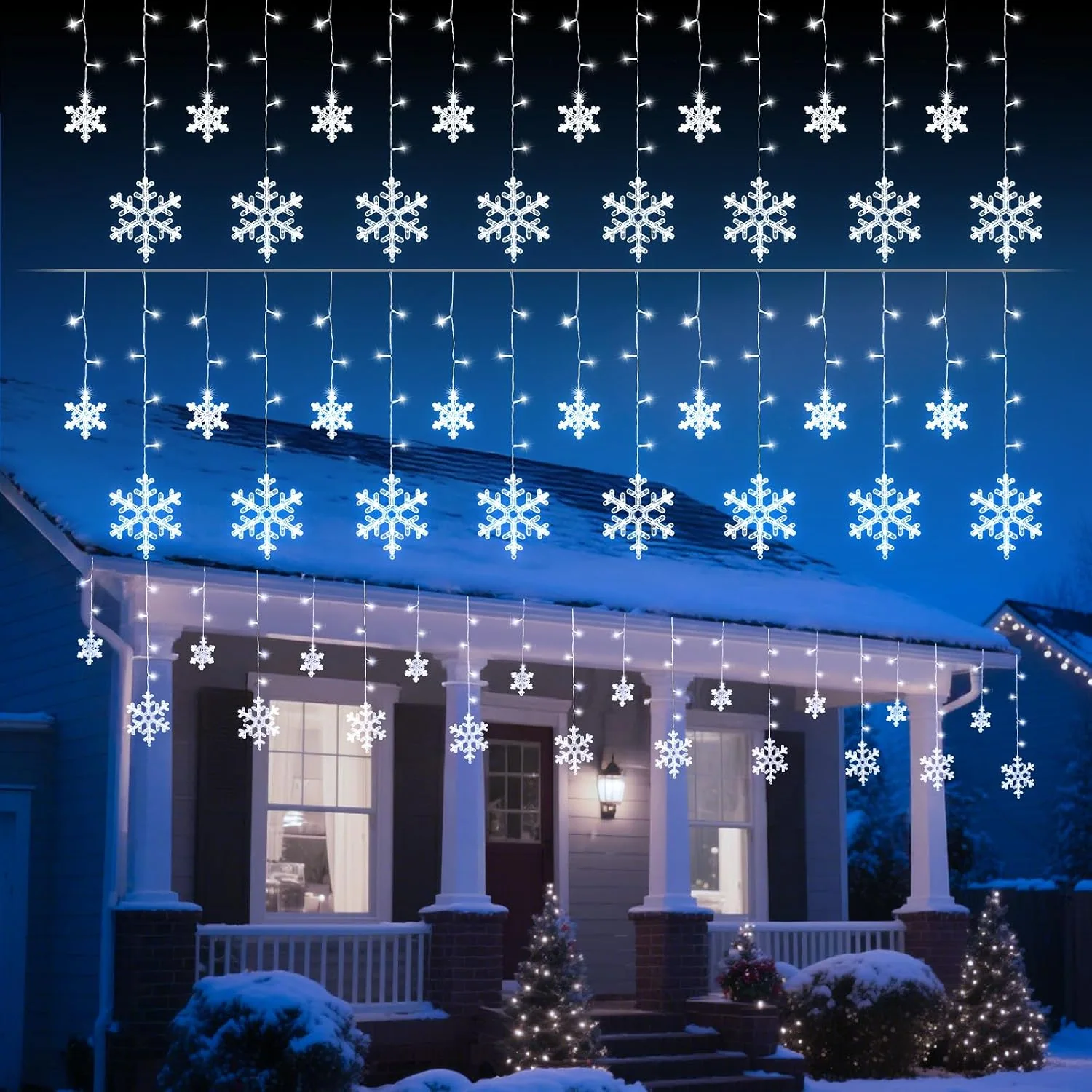 Minetom Christmas Snowflake Icicle Lights, White, 2 Pack, photo 3