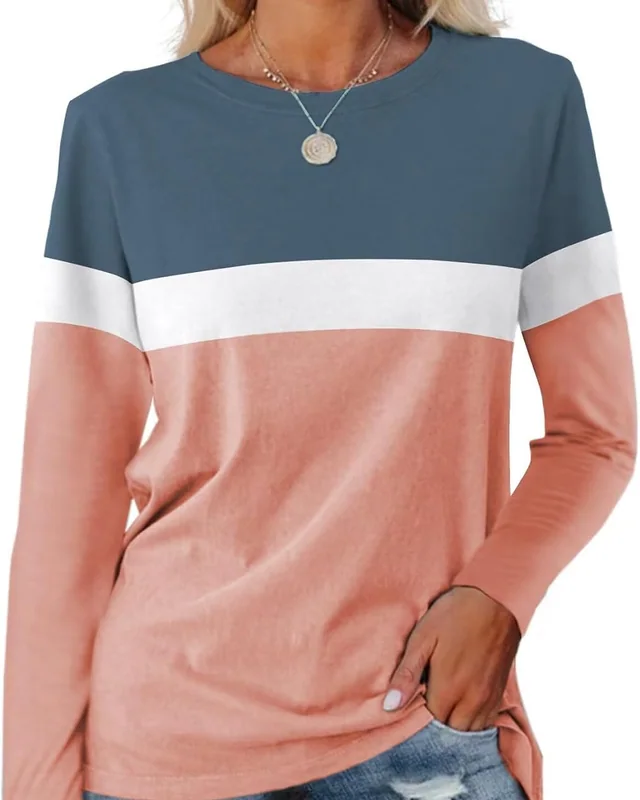 Minetom Women's Color Block Tunic Tops Casual Long Sleeve Shirts Round Neck
