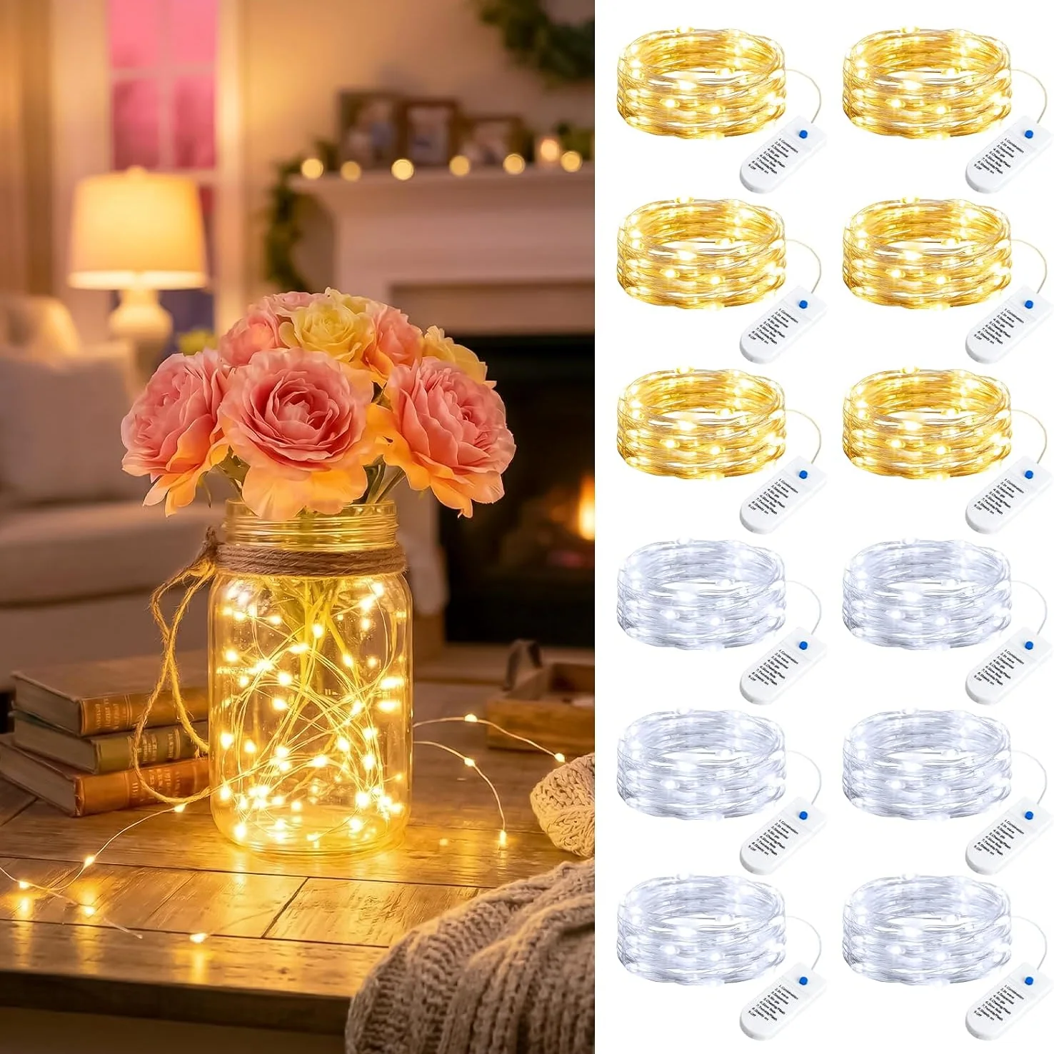 Minetom 12 Pack Warm White Battery Operated Fairy String Lights 8 Modes, Warm White+White, 12 Pack, photo 7