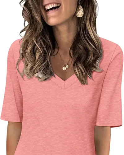 Minetom Women's V Neck T Shirts Casual Half Sleeve Tops Basic Summer Tees, thumbnail 23