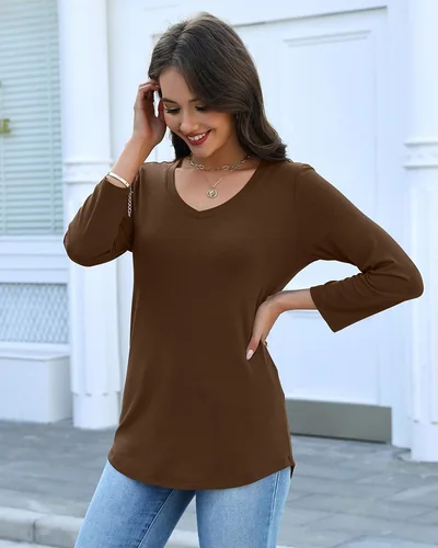 Minetom Women's 3/4 Length Sleeve Tops V Neck T Shirts Casual Basic Tees, thumbnail 6