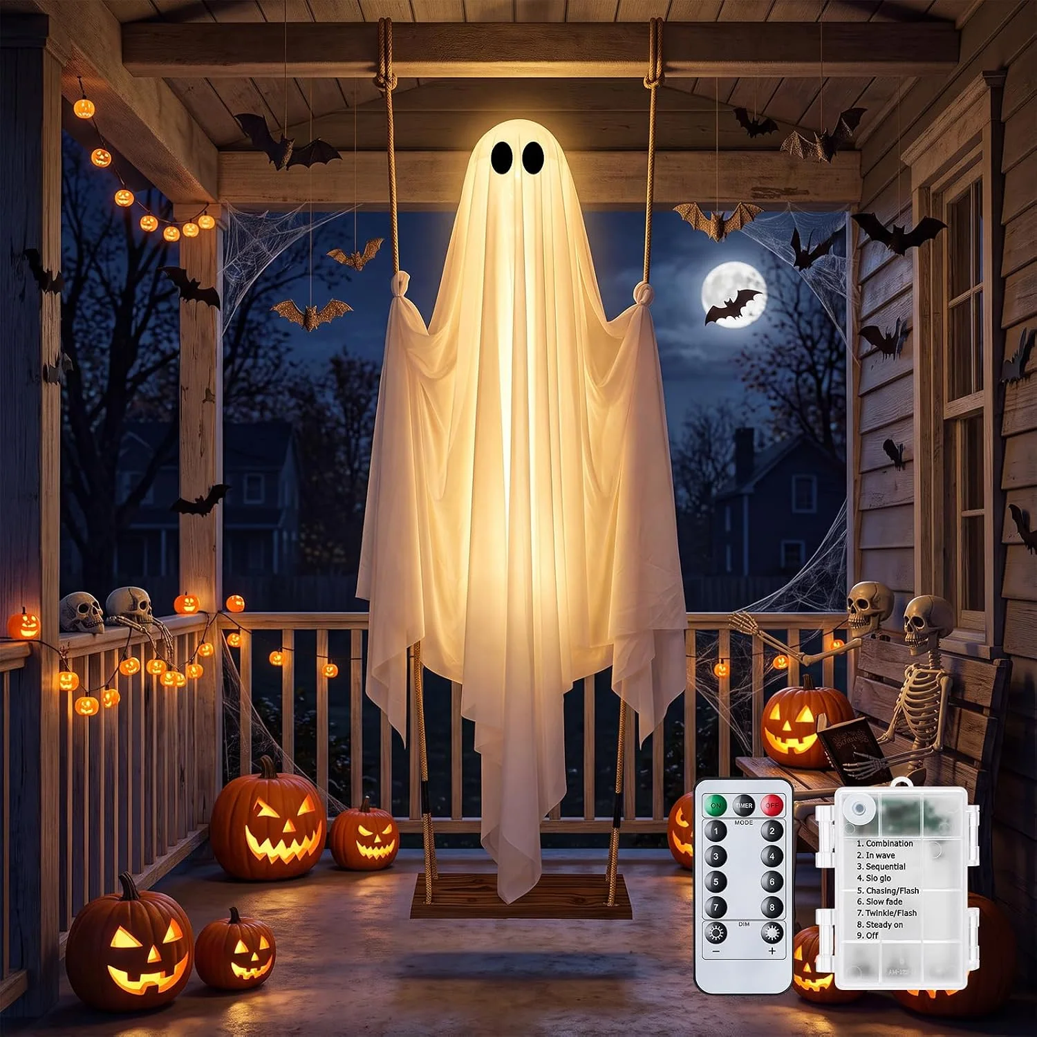 Minetom 4.5FT Swinging Ghost Outdoor Halloween Decorations, photo 1